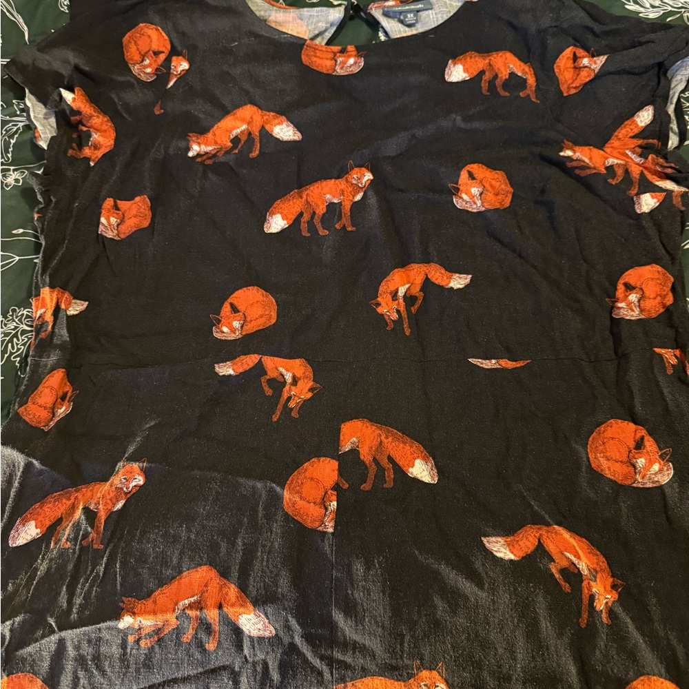 Modcloth Navy linen blend jumpsuit with foxes